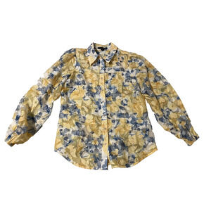 Boston Proper Womens Blouse Size Small Sheer Collared Button Up Floral Flowy
